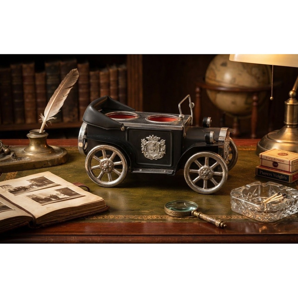 Vintage The Royal Cruiser Circa 1930 Car Decanter Holder Desk Organizer Black